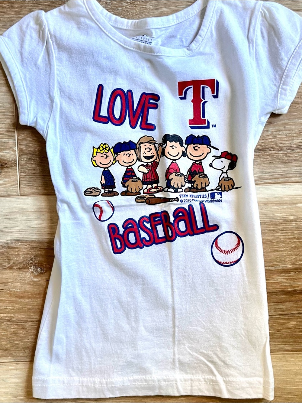 Kids White Peanuts “Love Baseball" Graphic Tee - Texas Rangers